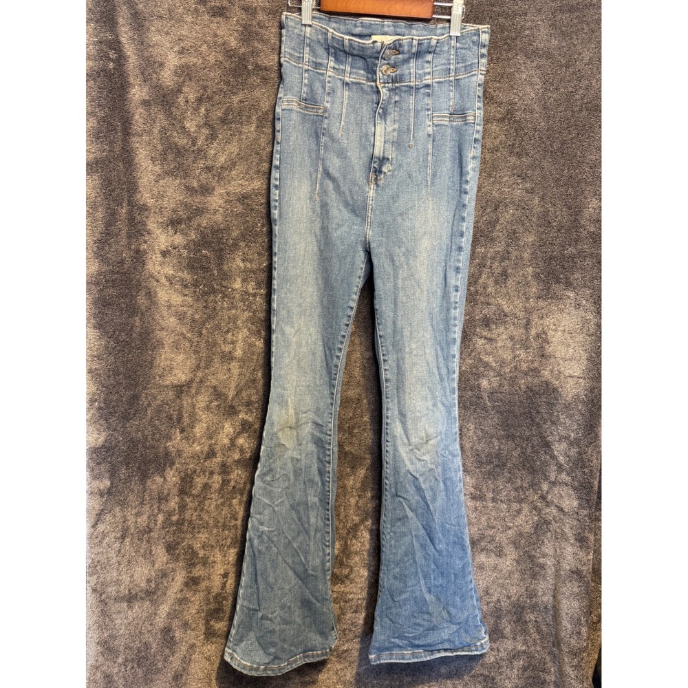 Free People We The Free Flare Jeans High‎ Rise Corset Waist Blue Denim Size 31